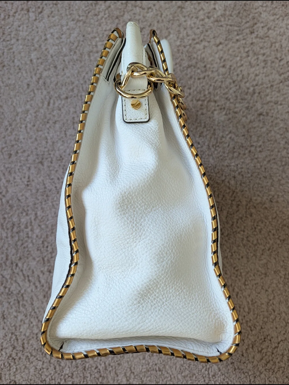 Michael Kors White Gold Hamilton Whipped Leather Satchel Handbag Purse